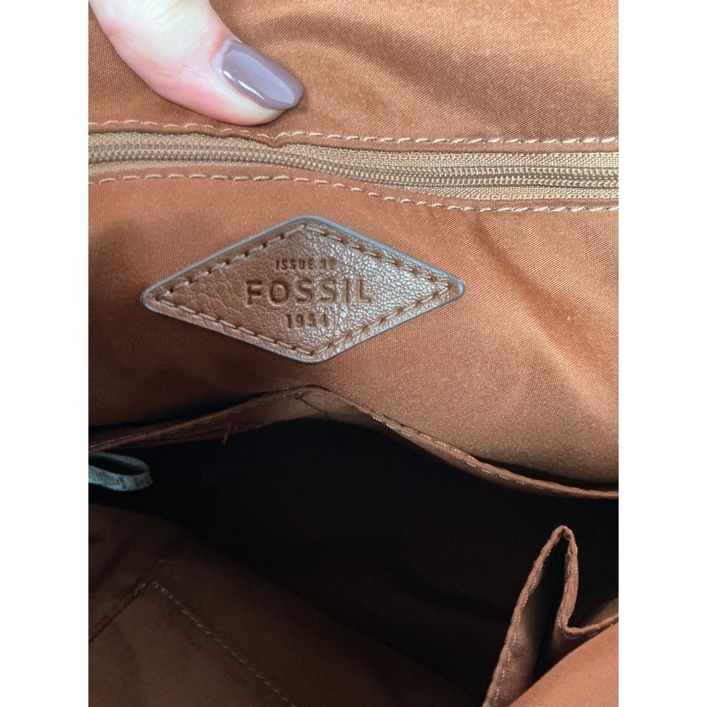 Fossil Rachel Tote and Zip Around Wallet Set Brown Pebbled Leather Cognac Brass - Picture 4 of 11
